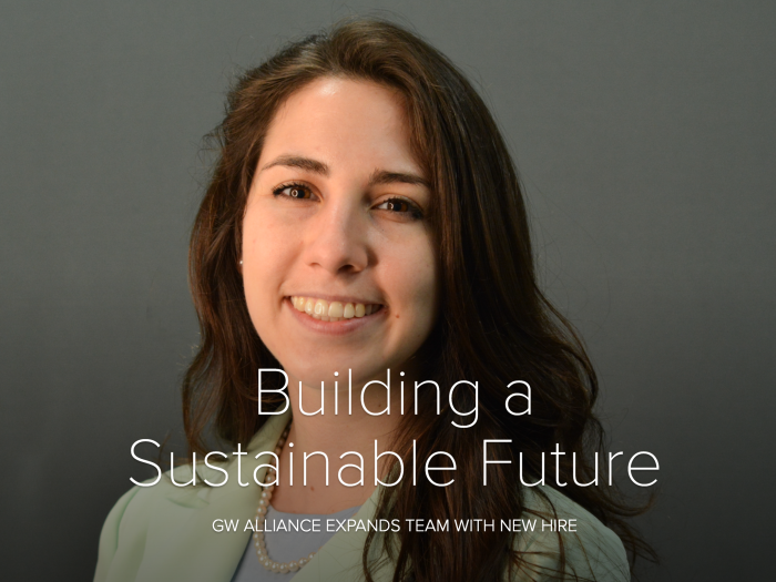 A headshot of Angela Melidosian with the text "Building a sustainable future: GW Alliance expands team with new hire"