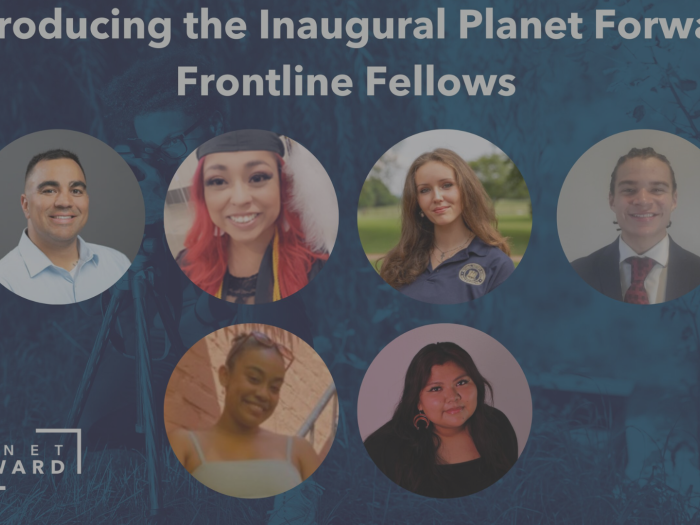 Top Text: introducing the inagutal planet forward frontline fellows. The middle features 6 headshots of the program fellows