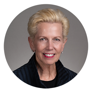 Catherine Meloy a woman with blonde hair and a black collared top
