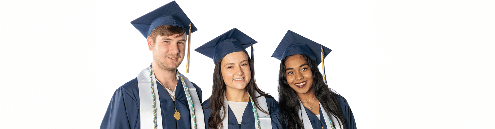 three gw graduates pose with their sustainability minor cords